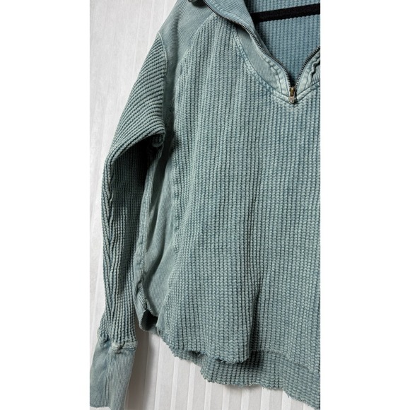 Free People FP One Ashton Zip Thermal Long Sleeve Relaxed Ribbed Blouse Top M - Picture 2 of 10